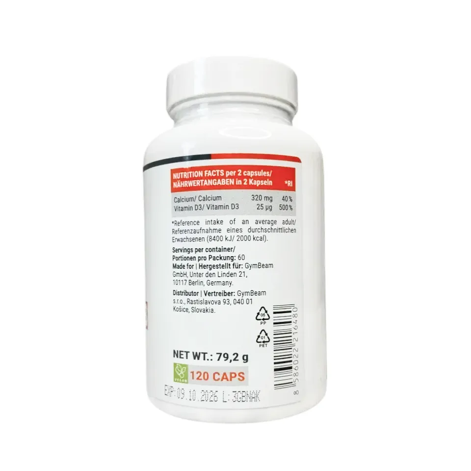 Кальцій вітамін Д3 GymBeam Calcium + D3, 120 табл - Зображення 2